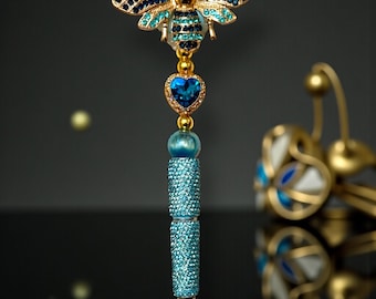 Shades of Blue and Gold Rhinestone Bee Pen: Custom Desk Accessory