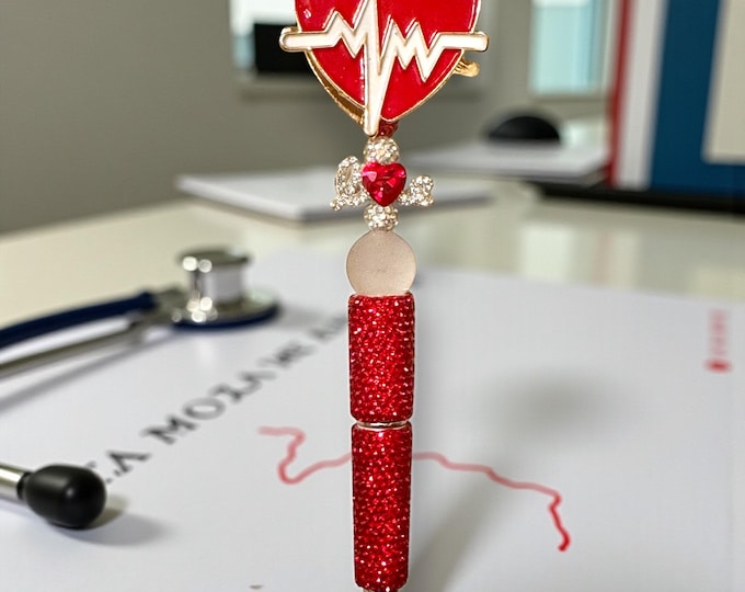 Heartbeat Enamel Rhinestone Pen: Elegant Desk Accessory.