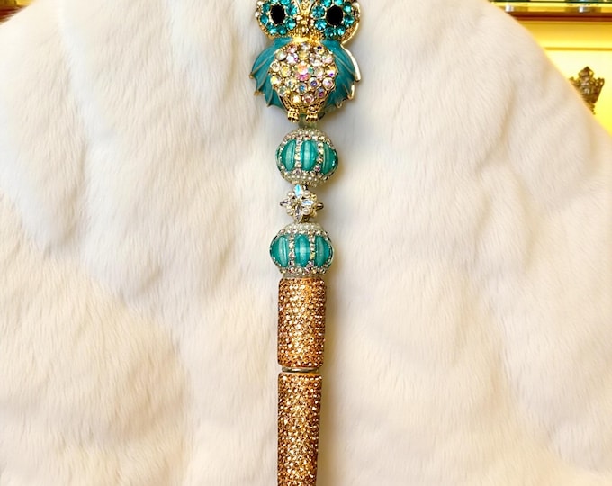 Whimsical  Rhinestone Wise Owl Pen: Jeweled Desk Accessory