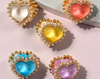 Jelly Heart Dual-Sided Rhinestone DIY Beads: Vibrant Craft and Jewelry Embellishments