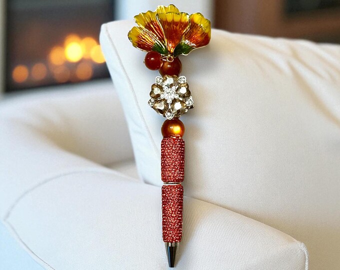 Rhinestone Flower Pen: Elegant Jeweled Enamel Writing Instrument