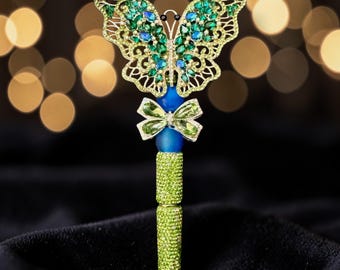 Crystal Green Butterfly Rhinestone Pen: Jeweled Desk Accessory