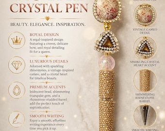 Luxury Baroque Perfume Bottle Pen | Handmade Rhinestone Crystal Writing Pen | Vintage-Inspired Gold Pen | Elegant Desk Accessory