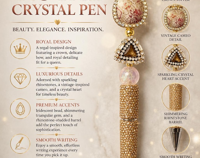 Luxury Baroque Perfume Bottle Pen | Handmade Rhinestone Crystal Writing Pen | Vintage-Inspired Gold Pen | Elegant Desk Accessory