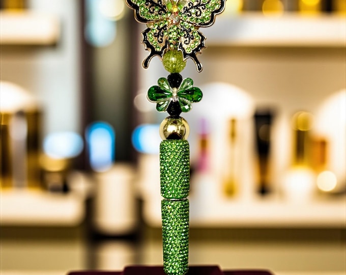 Green and Black Butterfly Rhinestone Pen: Jeweled Desk Accessory