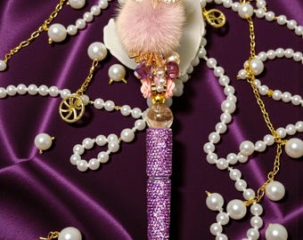 Purple Fluffy Owl Rhinestone Pen: Jeweled Desk Accessory