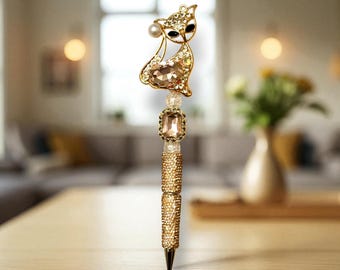 Pink and Gold Pretty Kitty Rhinestone Pen: Jeweled Desk Accessory