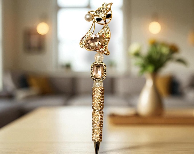 Pink and Gold Pretty Kitty Rhinestone Pen: Jeweled Desk Accessory