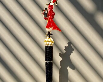 Dancing Lady in Red Rhinestone Pen: Jeweled Desk Accessory