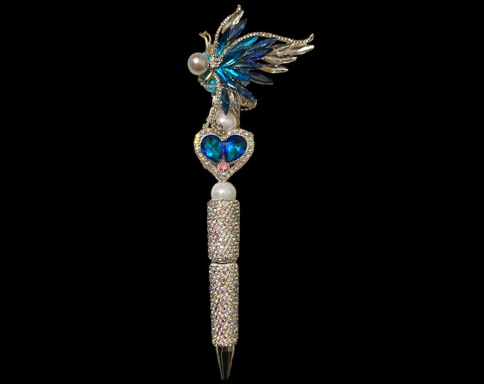 Blue Butterfly Rhinestone Pen: Elegant Writing Instrument
