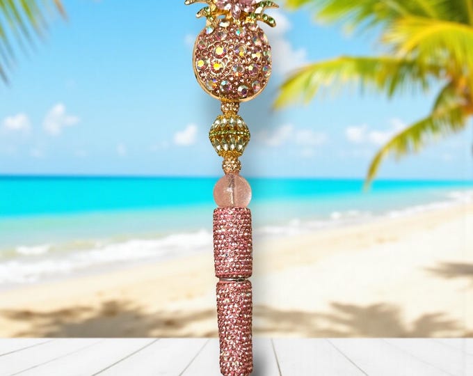 Pink Jeweled Pineapple Rhinestone Pen: Jeweled Desk Accessory