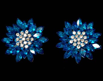 Elegant Blue Floral Rhinestone Beads