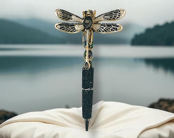 Black and Gold Jeweled Dragonfly Rhinestone Pen