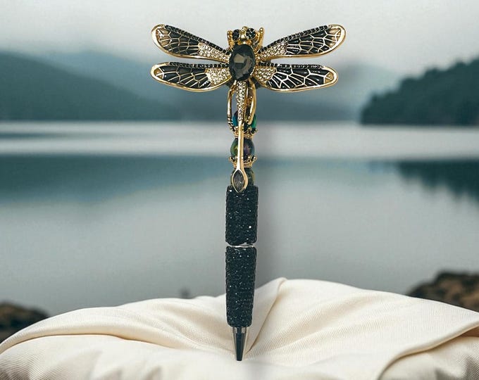 Black and Gold Jeweled Dragonfly Rhinestone Pen