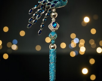 Brilliant Blue Peacock Rhinestone Pen: Jeweled Desk Accessory
