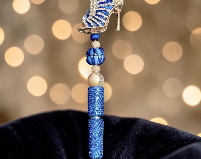 Luxury Sapphire Blue Stiletto Rhinestone Pen - Glam High Heel Crystal Pen - Elegant Boss Babe Desk Accessory - Unique Gift for Her
