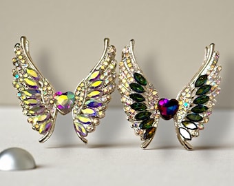 Winged Heart Dual-Sided Metal Rhinestone DIY Beads: Vibrant Craft and Jewelry Embellishments