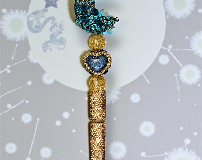 Blue Rhinestone Moon Pen: Jeweled Desk Accessory