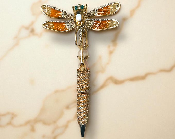 Gold Rhinestone Dragonfly Pen