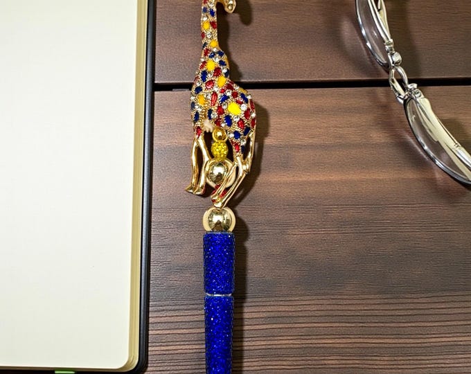 Rhinestone and Enamel Giraffe Pen: Jeweled Desk Accessory