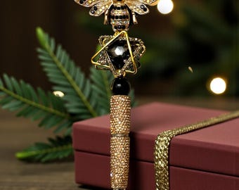 Gold and Black Rhinestone Bee Pen: Custom Desk Accessory