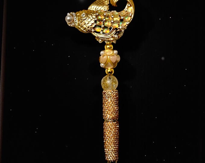 Golden Koi Fish Rhinestone Pen: Jeweled Desk Accessory