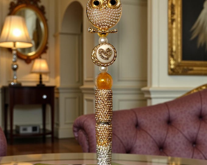 Golden Pearl Owl Rhinestone Pen: Elegant Writing Instrument
