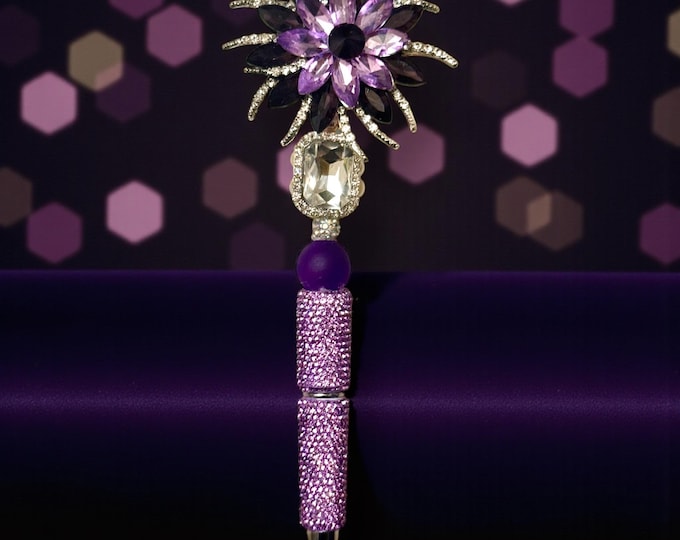 BeautifulPurple Flower Rhinestone Pen: Jeweled Desk Accessory