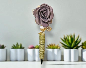 Rhinestone Flower Pen: Elegant Rose Fabric Decoration