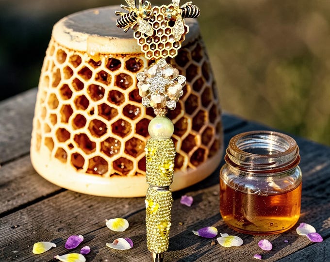 Honeycomb and Bee Rhinestone Pen: Jeweled Desk Accessory
