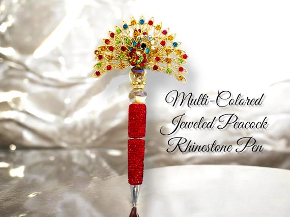 Multi-Color Rhinestone Fan Peacock Beaded Pen