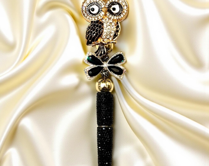 Whimsical Owl Rhinestone Pen: Jeweled Desk Accessory