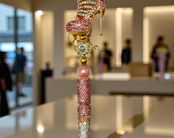 Pink Stiletto Bling Shoe Rhinestone Pen: Fashionable Bling Desk Accessory