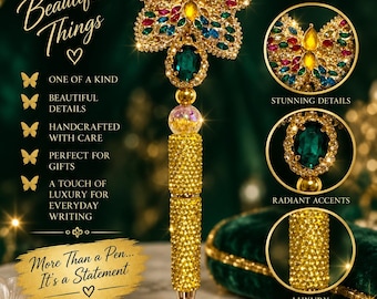 Emerald Butterfly Jeweled Pen, Gold Rhinestone Pen, Colorful Crystal Butterfly Pen, Luxury Bling Pen, Butterfly Gift for Her