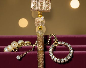 Golden Rhinestone Handbag Pen: Jeweled Desk Accessory