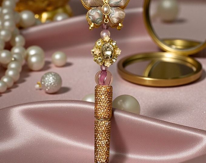Golden Quilted Butterfly  Rhinestone Pen: Jeweled Desk Accessory