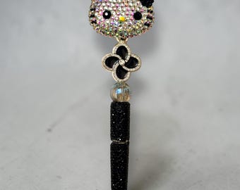 Acrylic  Rhinestone Kitty with Black Bow Pen: Jeweled Desk Accessory