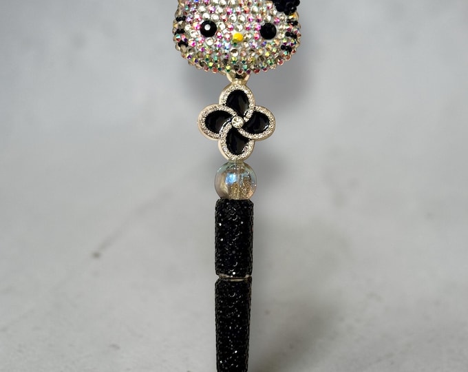 Acrylic  Rhinestone Kitty with Black Bow Pen: Jeweled Desk Accessory