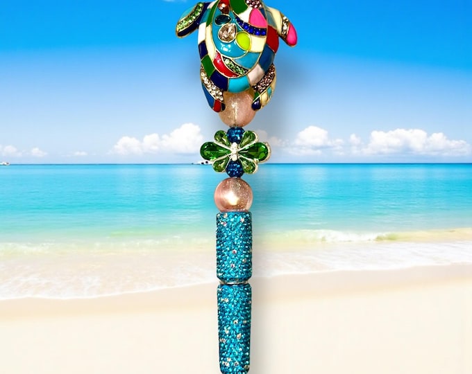 Colorful Enamel  Rhinestone Sea Turle Pen: Jeweled Desk Accessory