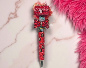 Leopard Print Rhinestone Pen with Purse Topper