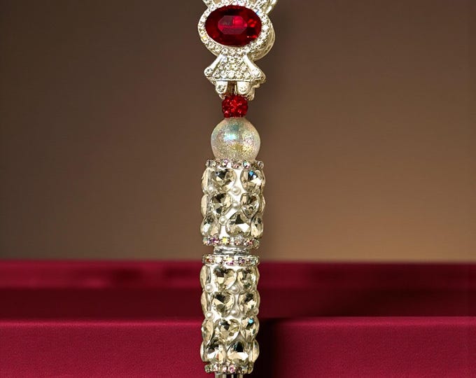Crystal and Rhinestone Red Bunny on a Jeweled Pen: Jeweled Desk Accessory