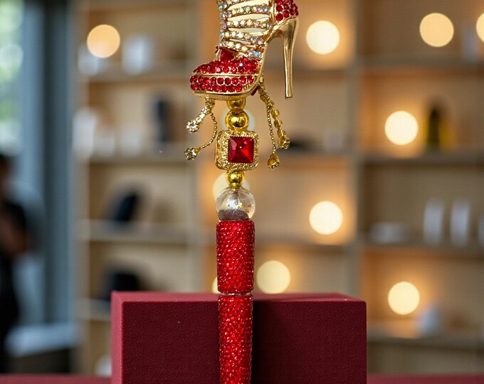 Red Stiletto Bling Shoe Rhinestone Pen: Fashionable Bling Desk Accessory