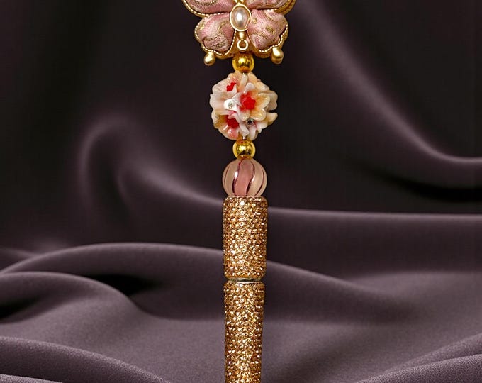 Pink Quilted Butterfly  Rhinestone Pen: Jeweled Desk Accessory