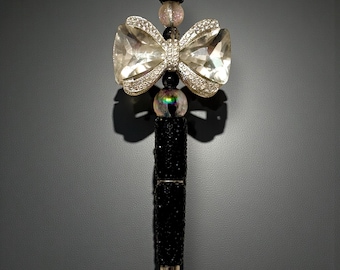 Large Crystal Bow Rhinestone Pen: Jeweled Desk Accessory