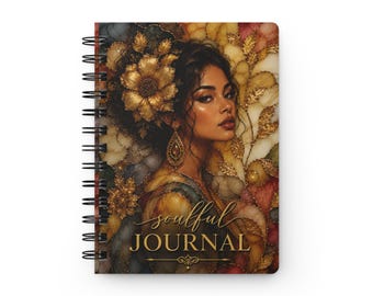 Soulful Portrait Journal | Spiral Bound Notebook, Floral Gold Artwork