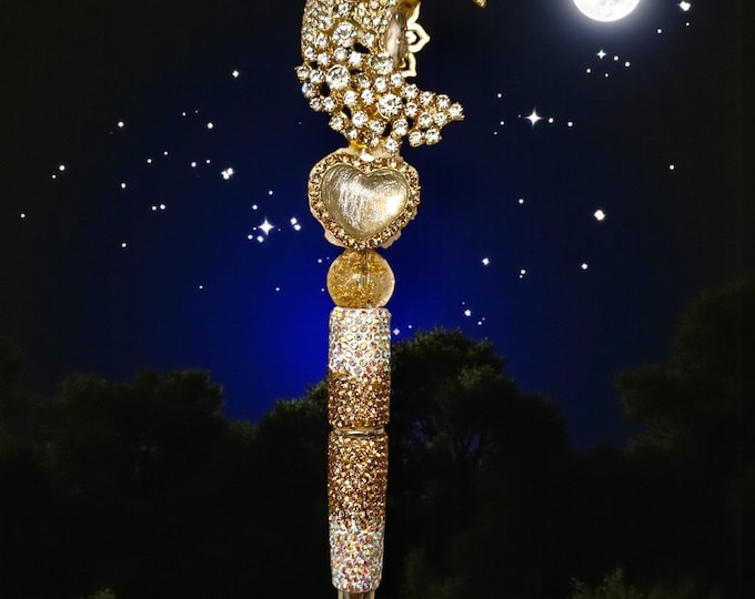 Bedazzled Rhinestone Crescent Moon Pen: Jeweled Desk Accessory