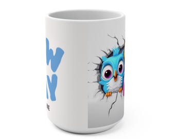Colorful Owl Mug 15oz - Fun Gift for Owl Lovers, Cute Kitchen Decor, Coffee Tea Cup, Animal Lover Present, Children's Room