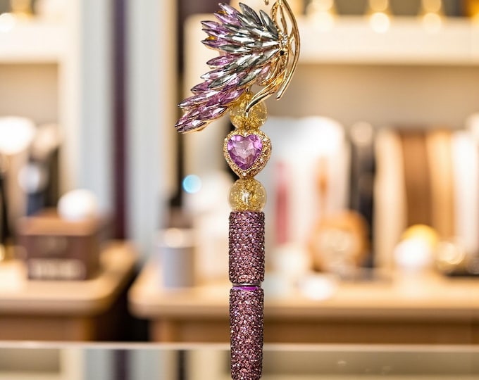 Crystal Purple and Pewter Butterfly Rhinestone Pen: Jeweled Desk Accessory