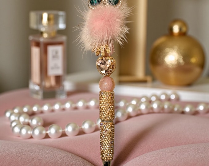 Pink Fluffy Owl Rhinestone Pen: Jeweled Desk Accessory