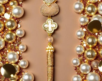 Extended Gold and Pearl Rhinestone Pen: Jeweled Desk Accessory